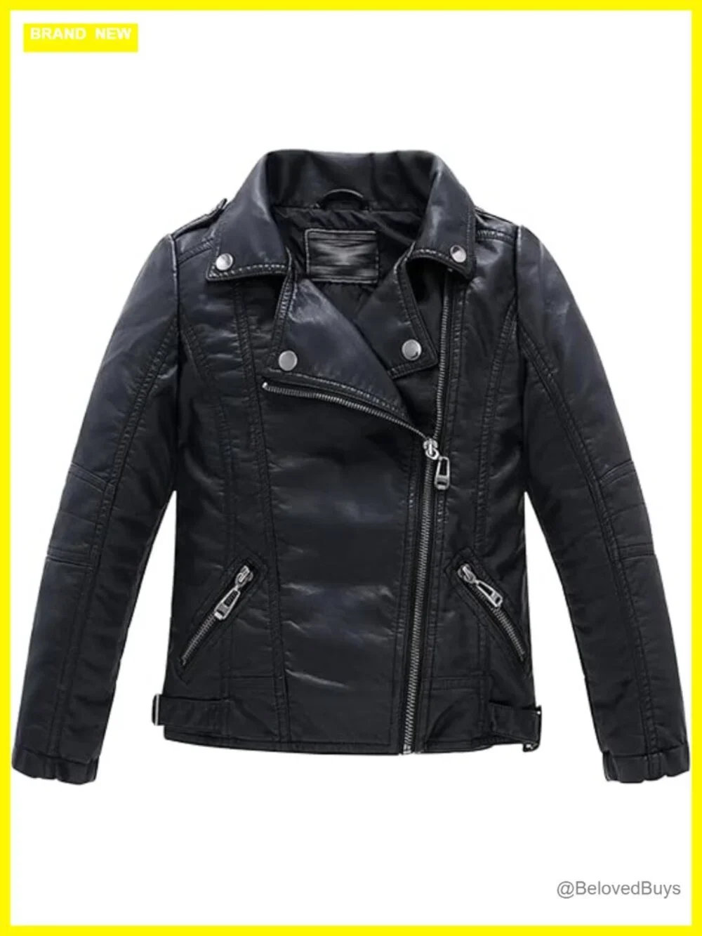 Kids Motorcycle Faux Leather Jacket with Oblique Zipper